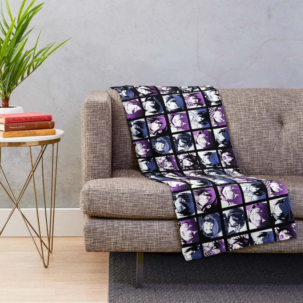 Shuichi and Kokichi inspired plush blanket with purple and blue colors