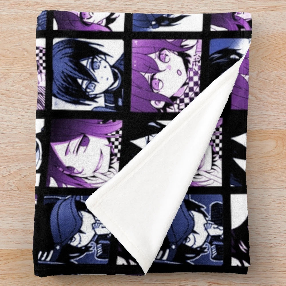 Shuichi and Kokichi inspired plush blanket with purple and blue colors