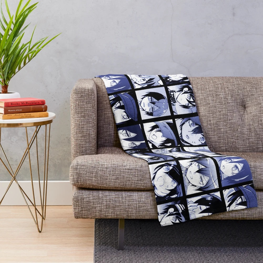 Shuichi Saihara inspired plush blanket featuring characters and imagery from the Danganronpa V3 anime/manga series