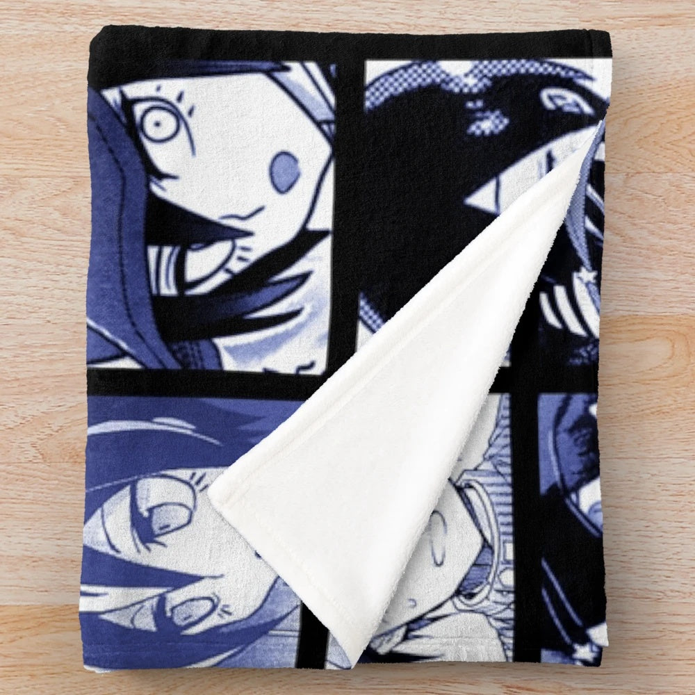 Shuichi Saihara inspired plush blanket featuring characters and imagery from the Danganronpa V3 anime/manga series
