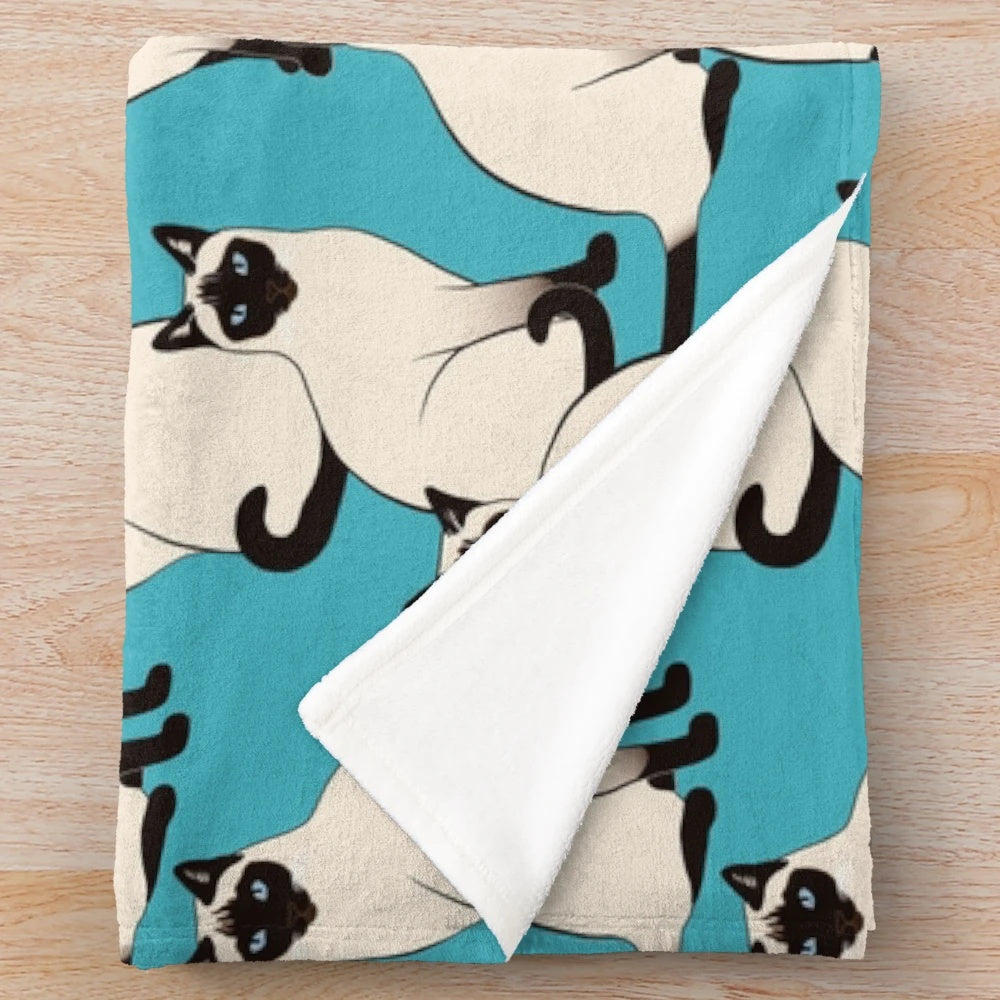 Soft and cozy plush blanket featuring a beautiful pattern of siamese cats
