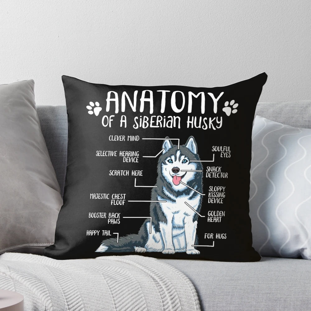 Siberian Husky Anatomy Dog Lover Funny Pillow
