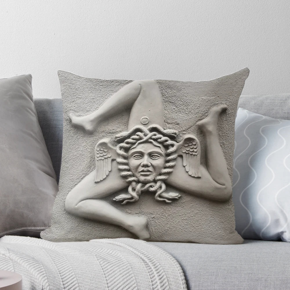 Trinacria Medusa Relief Pillow showcasing Sicily's cultural heritage