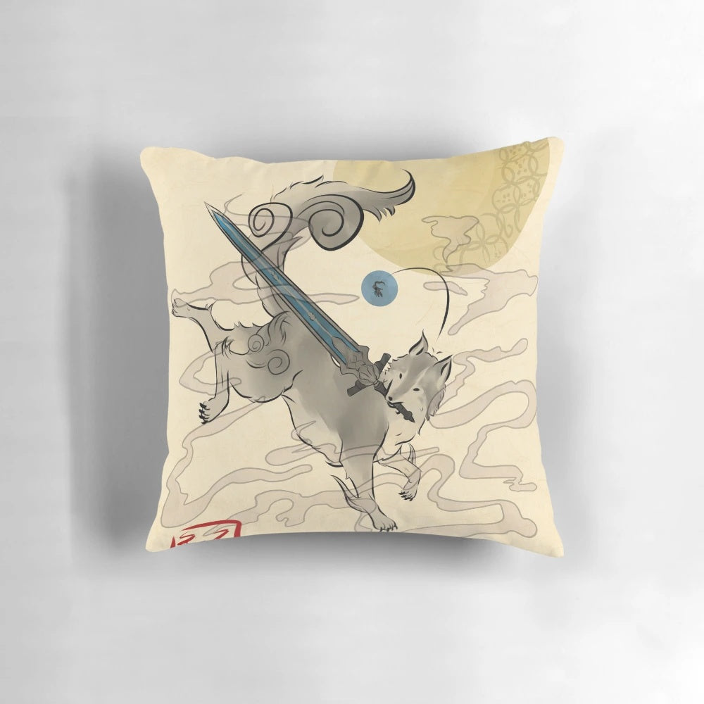 Sif the Great Wolf from Dark Souls featured on a plush, comfortable pillow