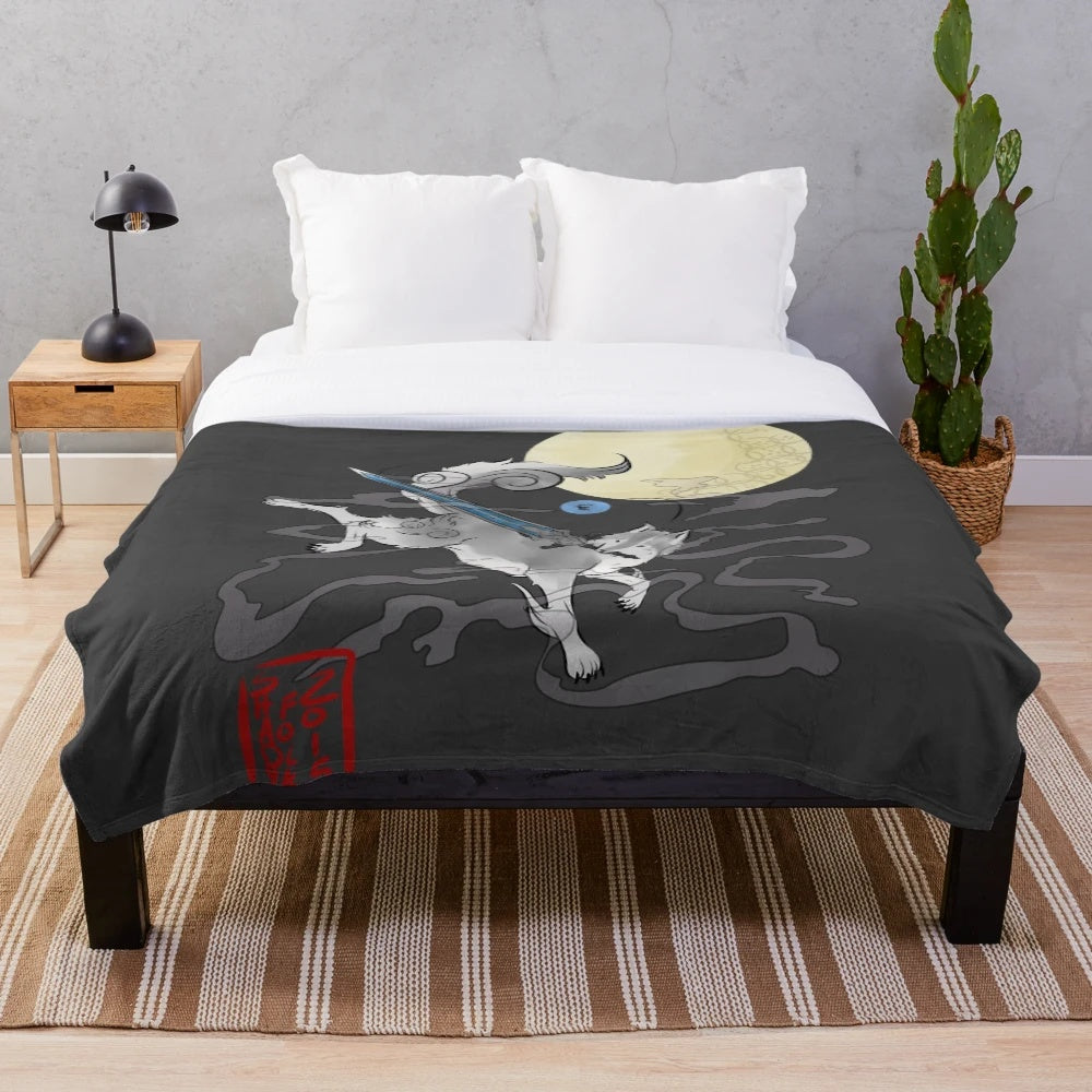 Sifkami plush blanket featuring the Great Grey Wolf from dark fantasy games