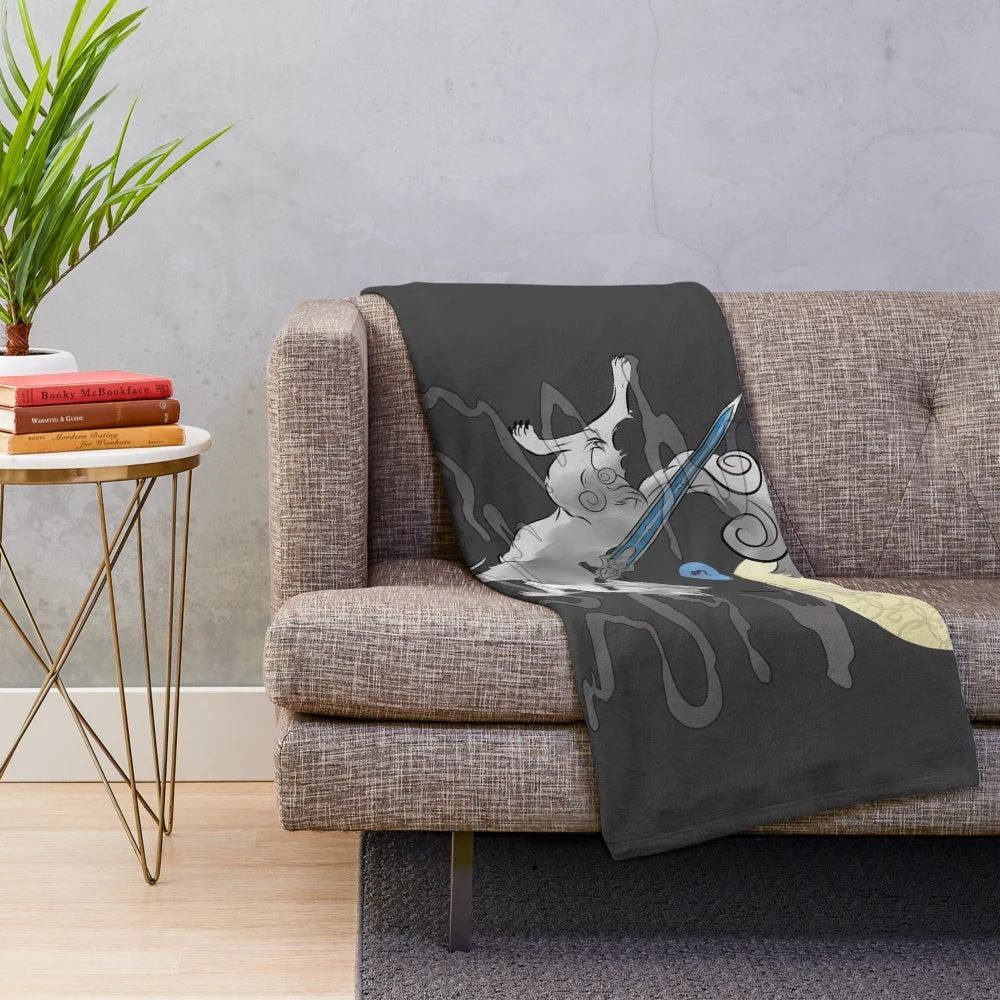 Sifkami plush blanket featuring the Great Grey Wolf from dark fantasy games