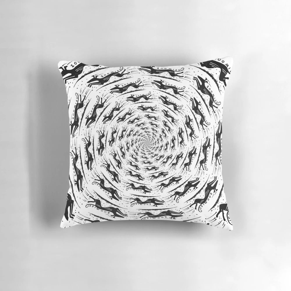 Sighthound breed Zoomie Vortex Pillow, featuring a fun, cartoon-style design for dogs