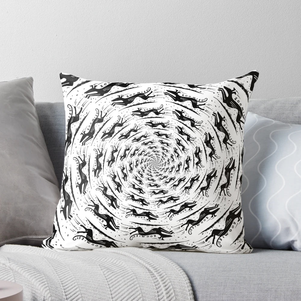 Sighthound breed Zoomie Vortex Pillow, featuring a fun, cartoon-style design for dogs