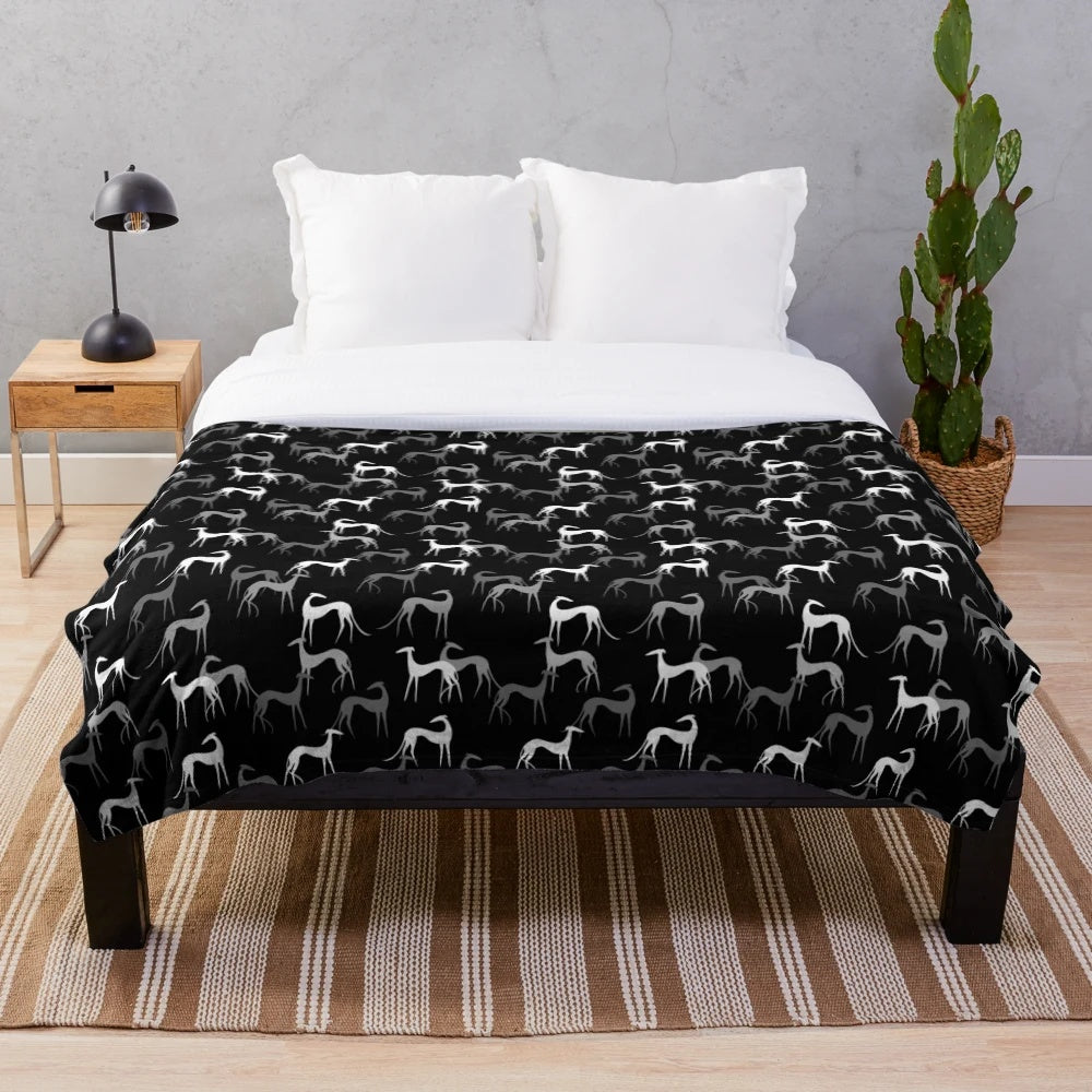 Sighthound-themed plush blanket featuring a variety of sighthound breeds