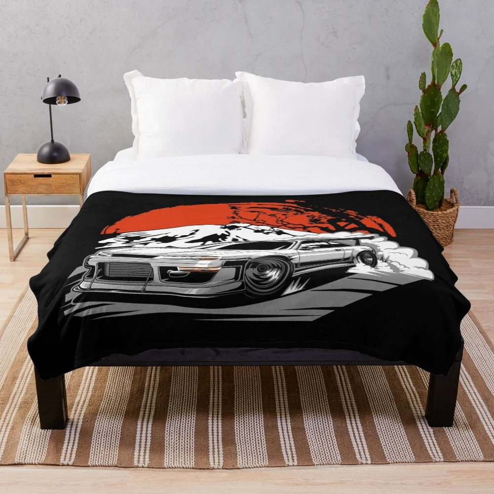 Silvia s14 inspired plush blanket with car-themed design
