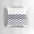 Simple white background with dark blue wave pattern pillow