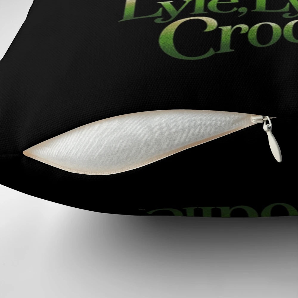 A plush pillow depicting Lyle the singing crocodile from the movie Lyle Lyle Crocodile