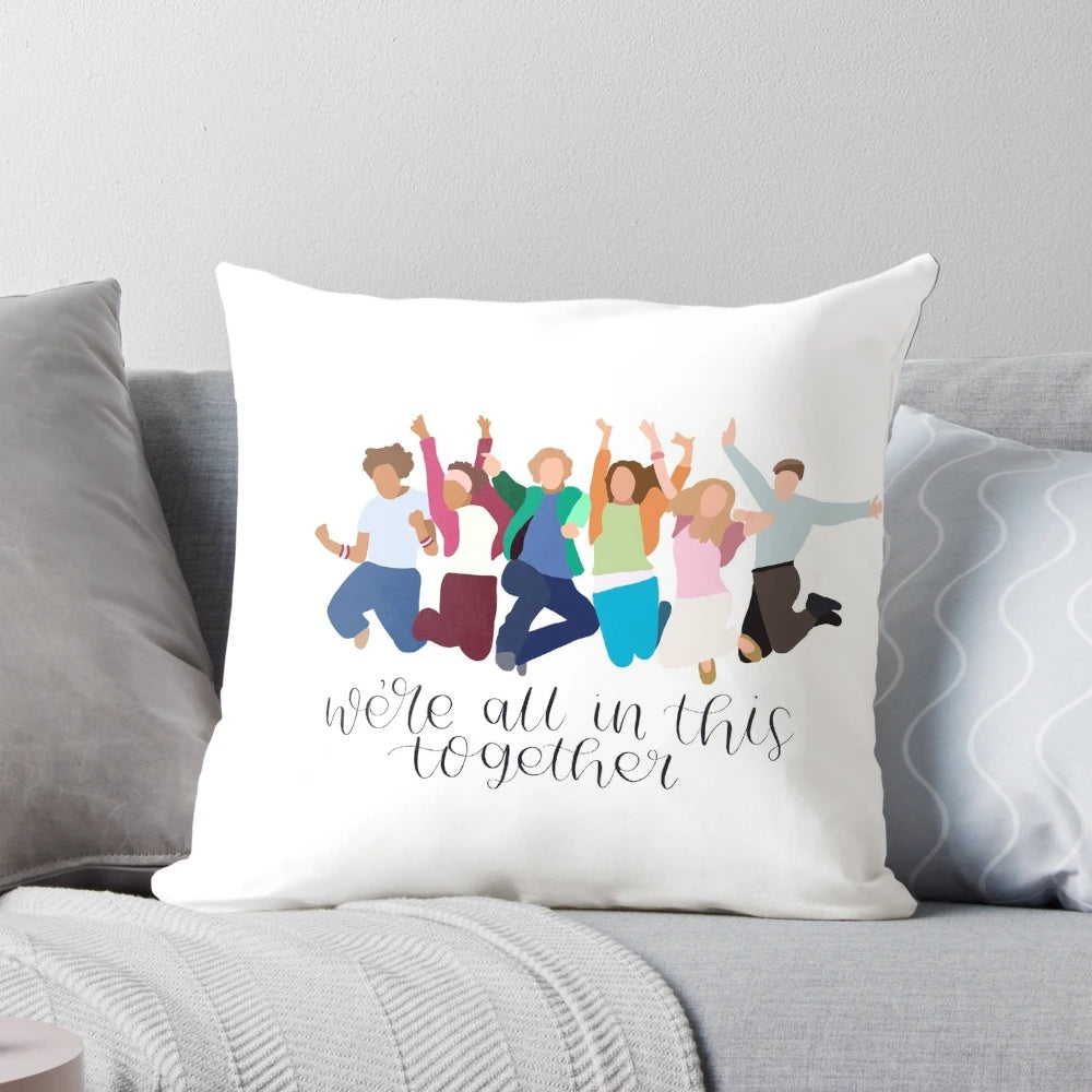 High School Musical themed pillow featuring Troy, Gabriella, and Sharpay