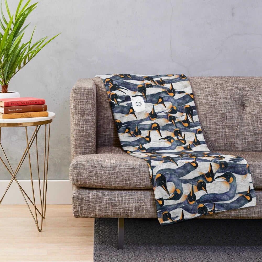 Singing Penguins Plush Blanket featuring a beautiful illustration of penguins in Antarctica