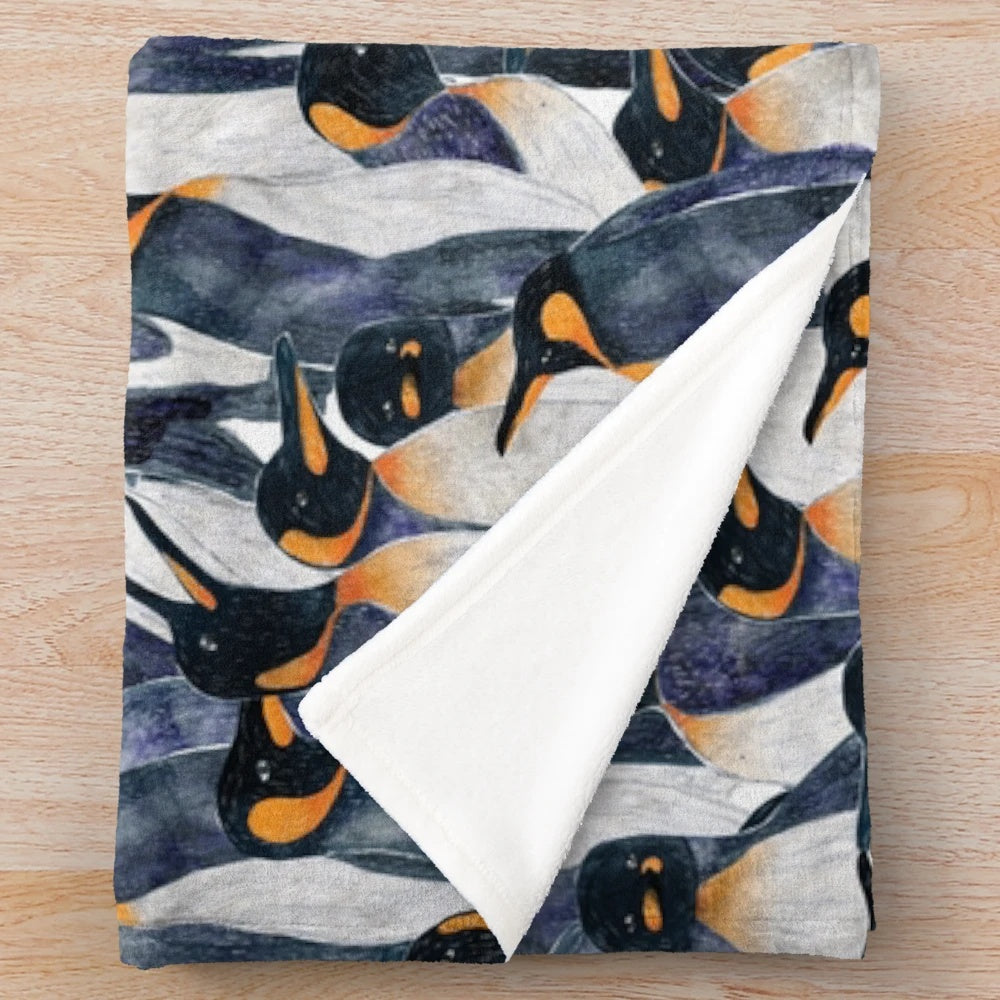 Singing Penguins Plush Blanket featuring a beautiful illustration of penguins in Antarctica