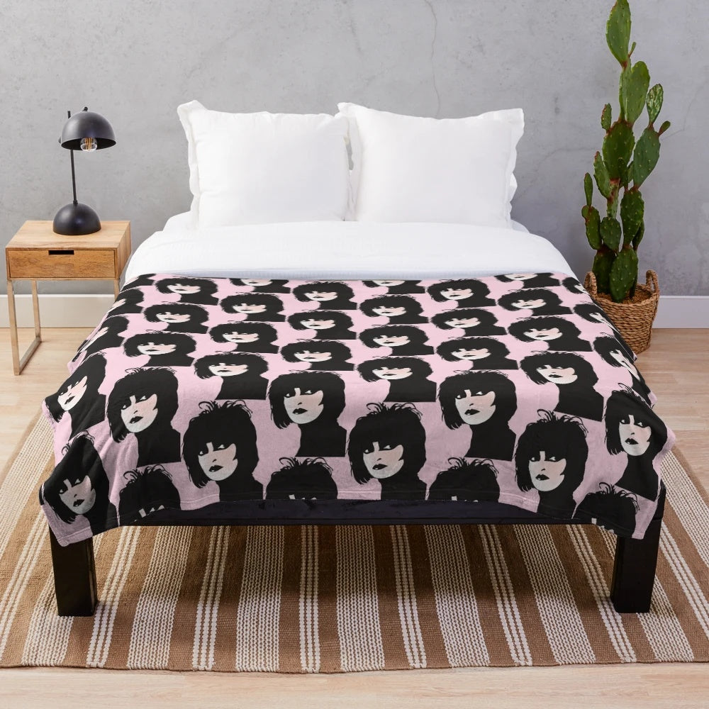 Siouxsie Sioux inspired plush blanket with portrait and goth aesthetic