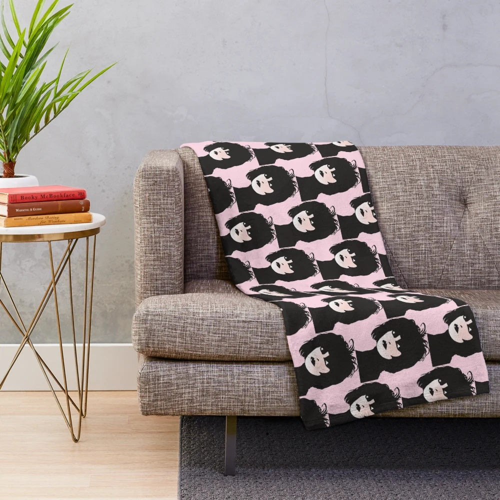 Siouxsie Sioux inspired plush blanket with portrait and goth aesthetic