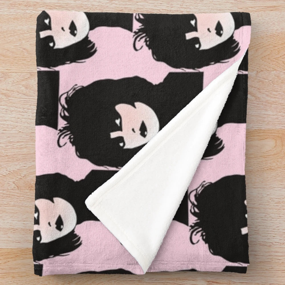 Siouxsie Sioux inspired plush blanket with portrait and goth aesthetic