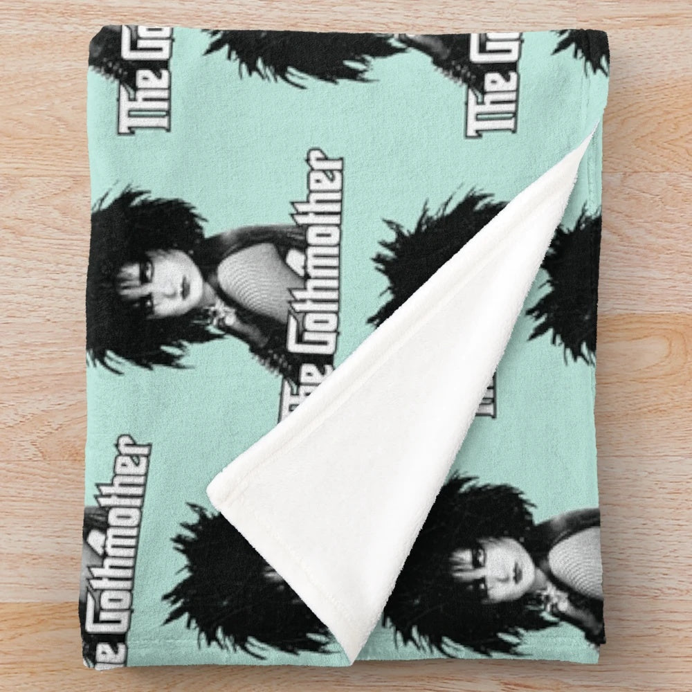 Siouxsie Sioux inspired plush blanket with gothic and 80s music themes