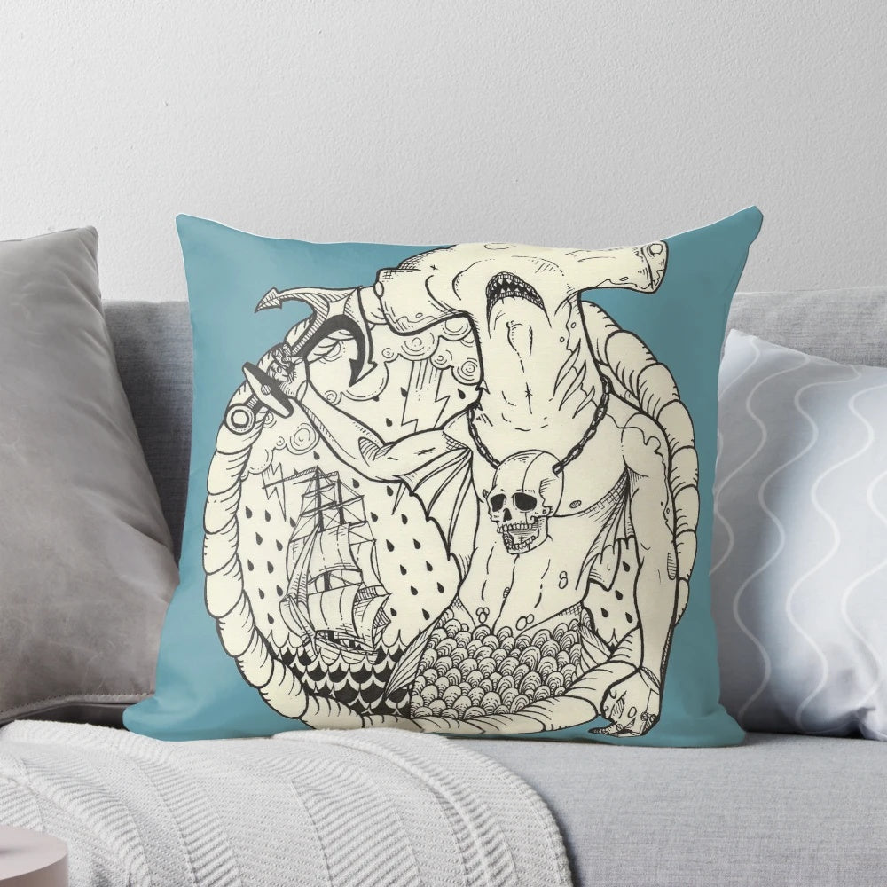 A decorative pillow featuring a beautiful mermaid or 'sirène' design, perfect for adding a touch of oceanic fantasy to your home.