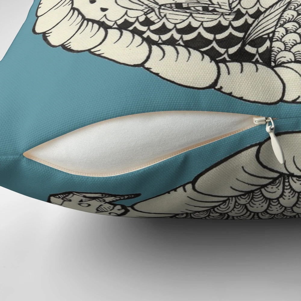 A decorative pillow featuring a beautiful mermaid or 'sirène' design, perfect for adding a touch of oceanic fantasy to your home.
