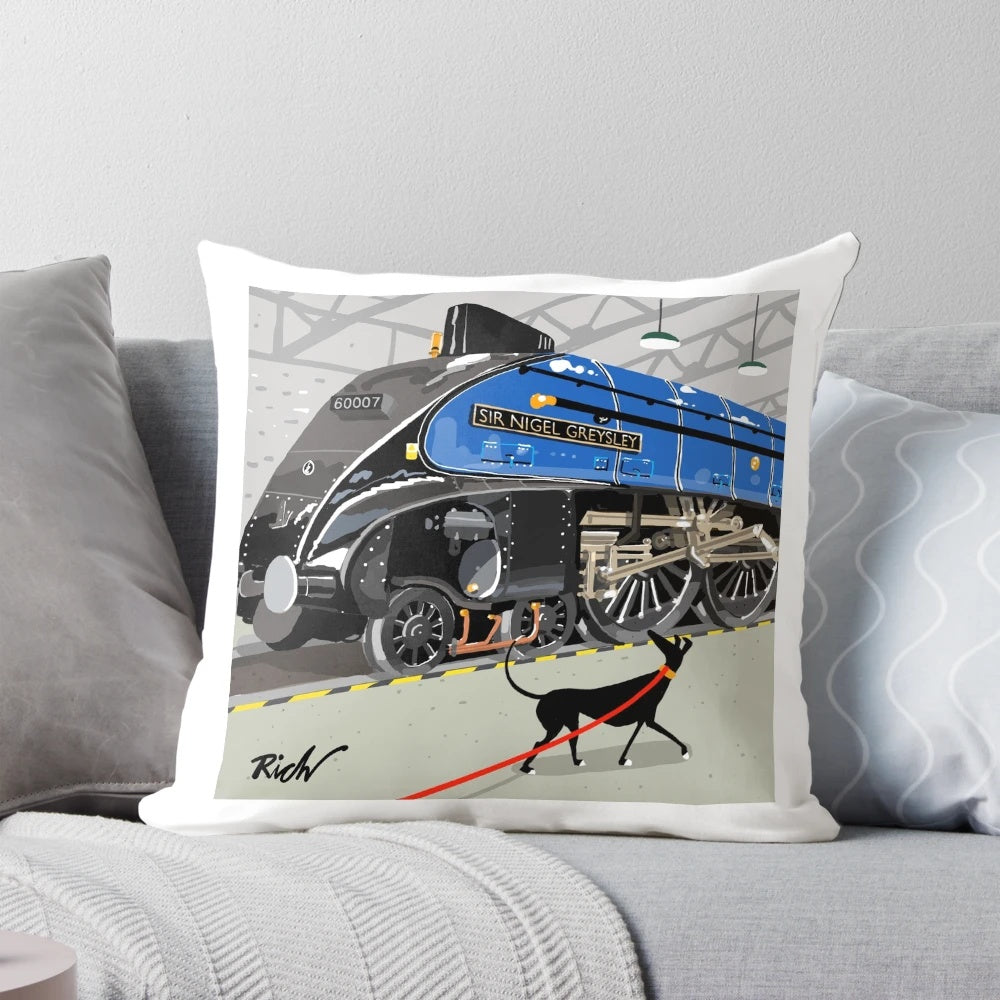 Soft and comfortable Sir Nigel Greysley Pillow with a greyhound design, perfect for steam train and hound enthusiasts.