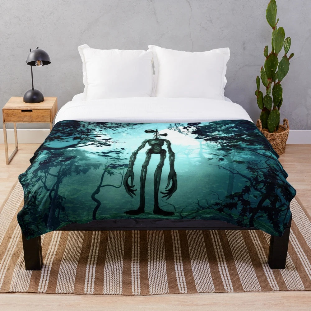 Siren Head inspired plush blanket featuring a dark, horror-themed design