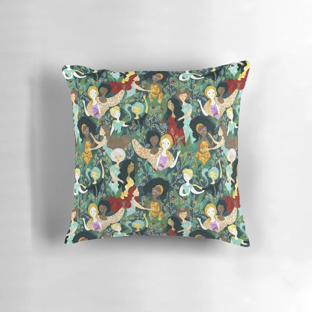 Vibrant floral pattern pillow representing the sisterhood and unity among women