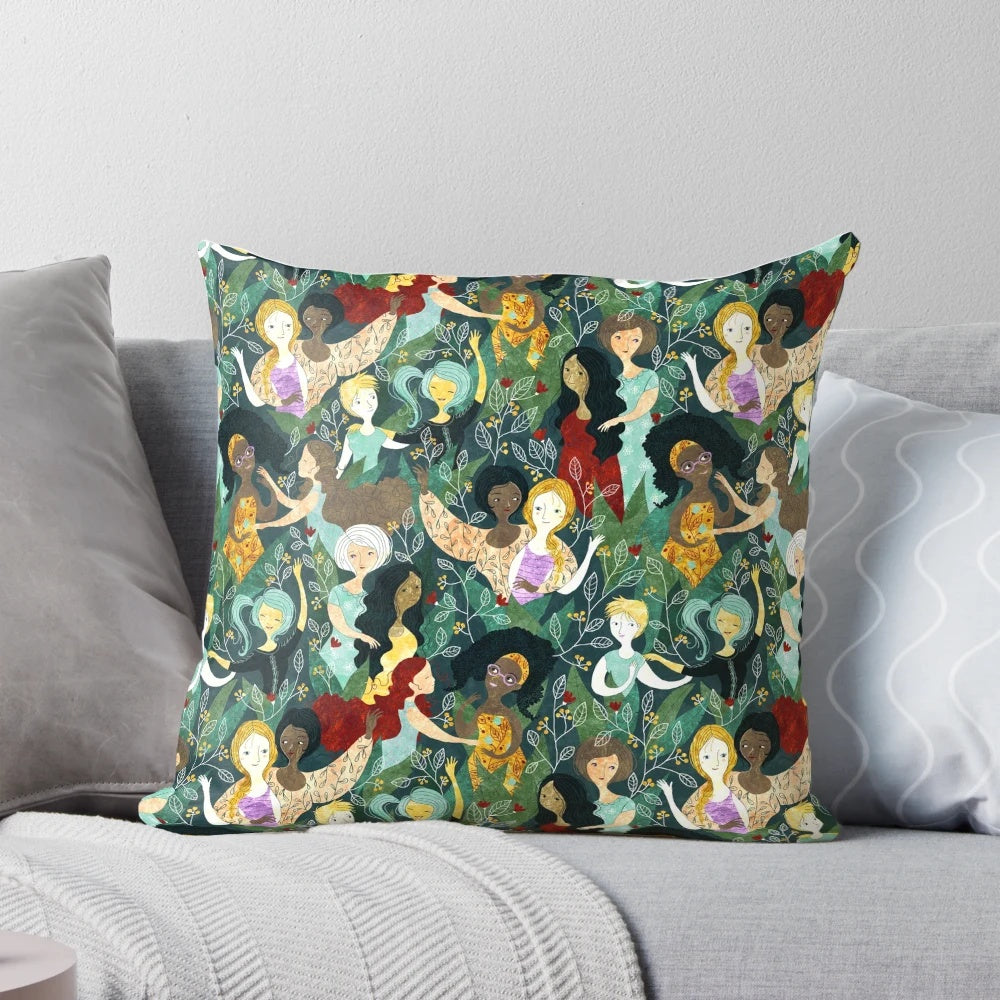 Vibrant floral pattern pillow representing the sisterhood and unity among women