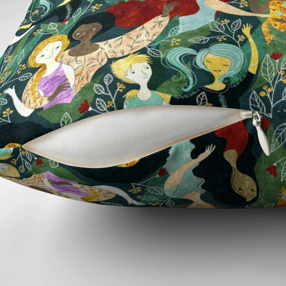 Vibrant floral pattern pillow representing the sisterhood and unity among women