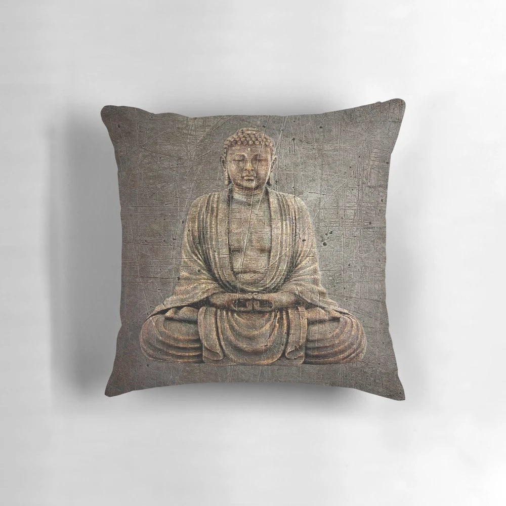 Sitting Buddha on Distressed Granite Pillow for Meditation and Relaxation