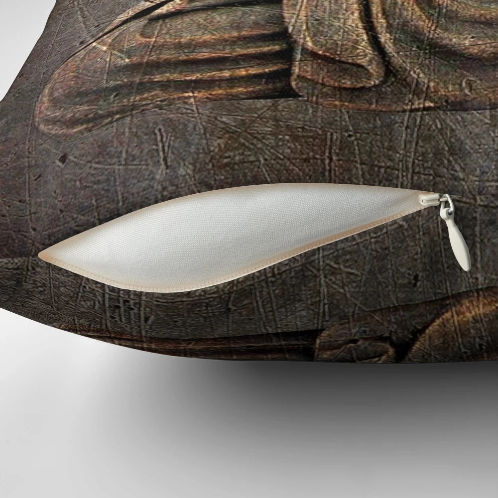 Sitting Buddha on Distressed Granite Pillow for Meditation and Relaxation