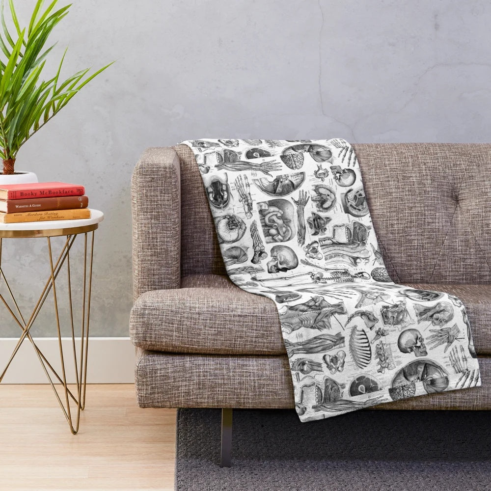 Skeleton anatomy print on a soft, plush blanket