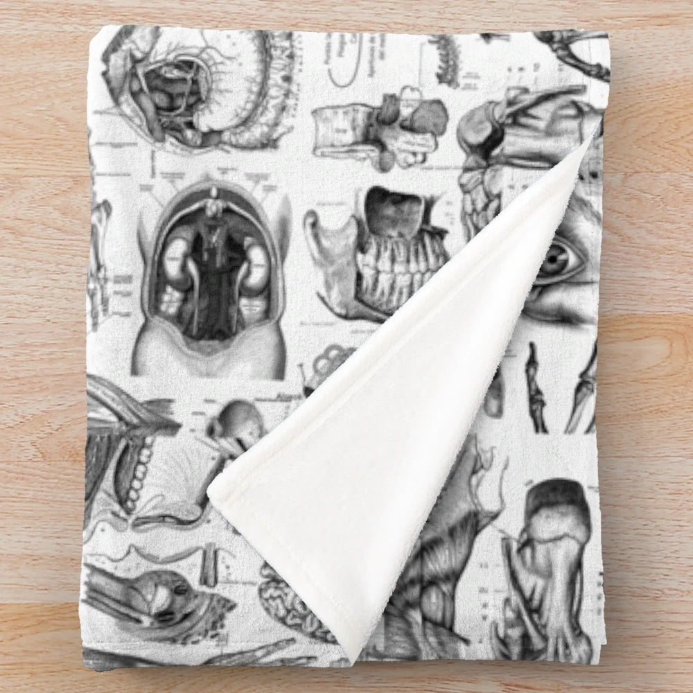 Skeleton anatomy print on a soft, plush blanket