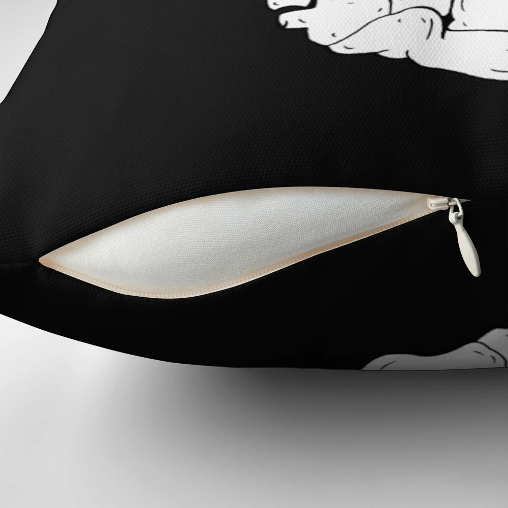 Skeleton hand-shaped throw pillow with a rocker/punk design