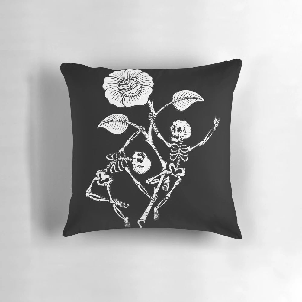 Skeleton Pole Dance Pillow with Floral Tattoo Design