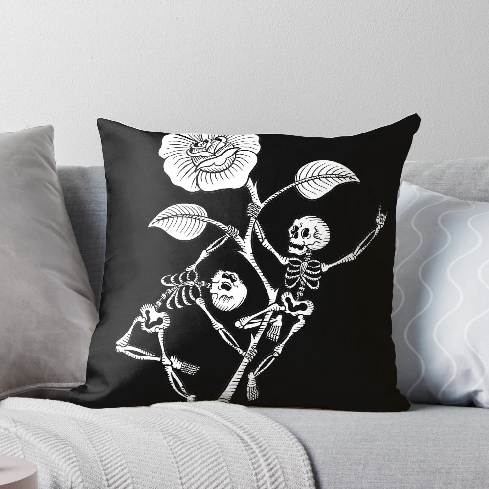 Skeleton Pole Dance Pillow with Floral Tattoo Design