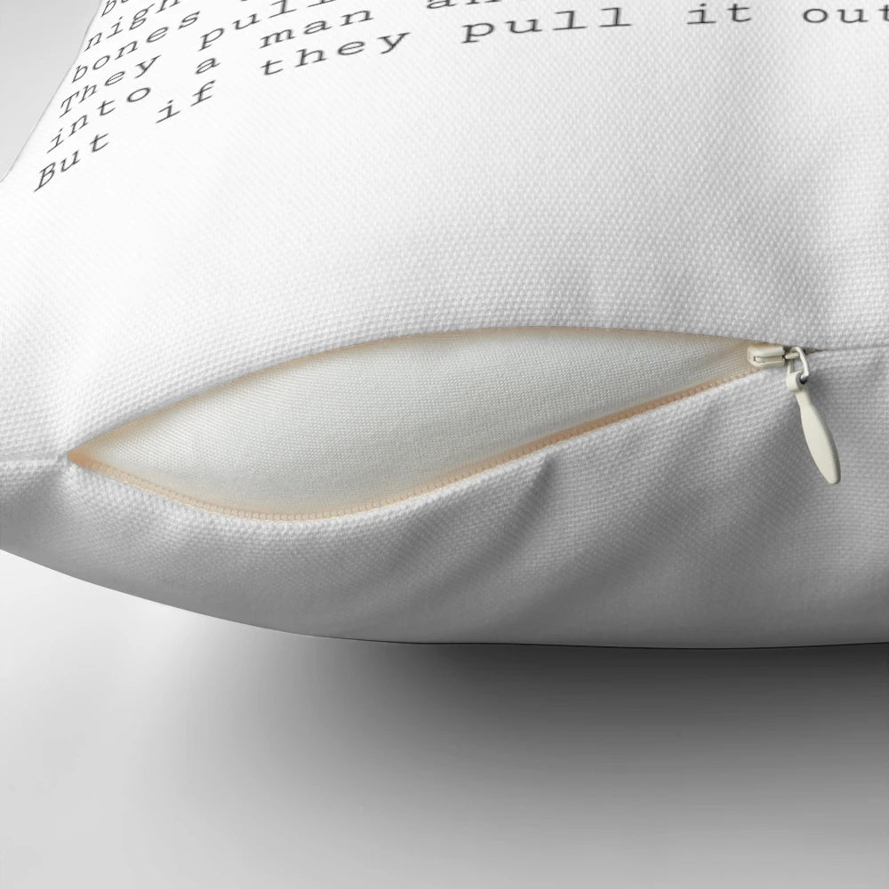 A decorative pillow featuring a skeleton design, perfect for Halloween and home decor.