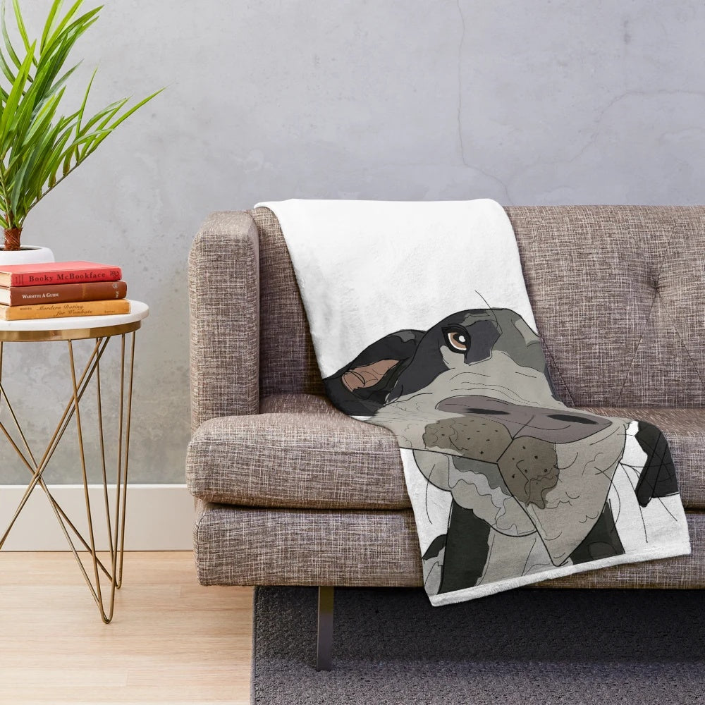 Sketch portrait of a Great Dane dog printed on a plush blanket