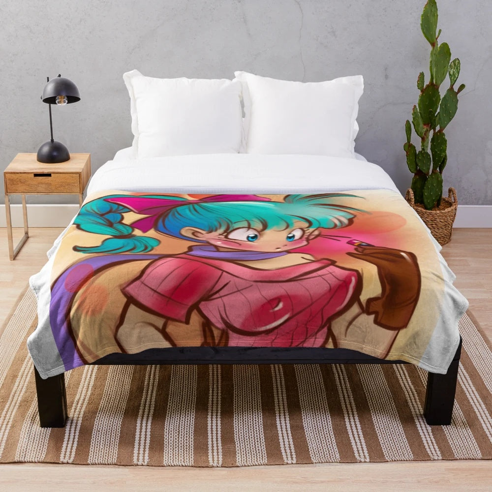 Sketchy Bulma Plush Blanket for Dragon Ball Anime Lovers