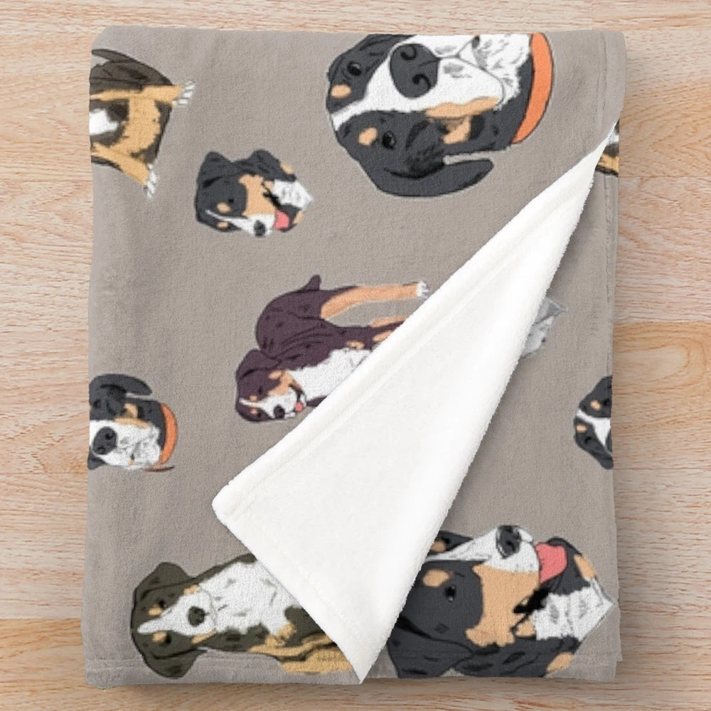 Greater Swiss Mountain Dog in a Sketchy Modern Pattern Design Plush Blanket