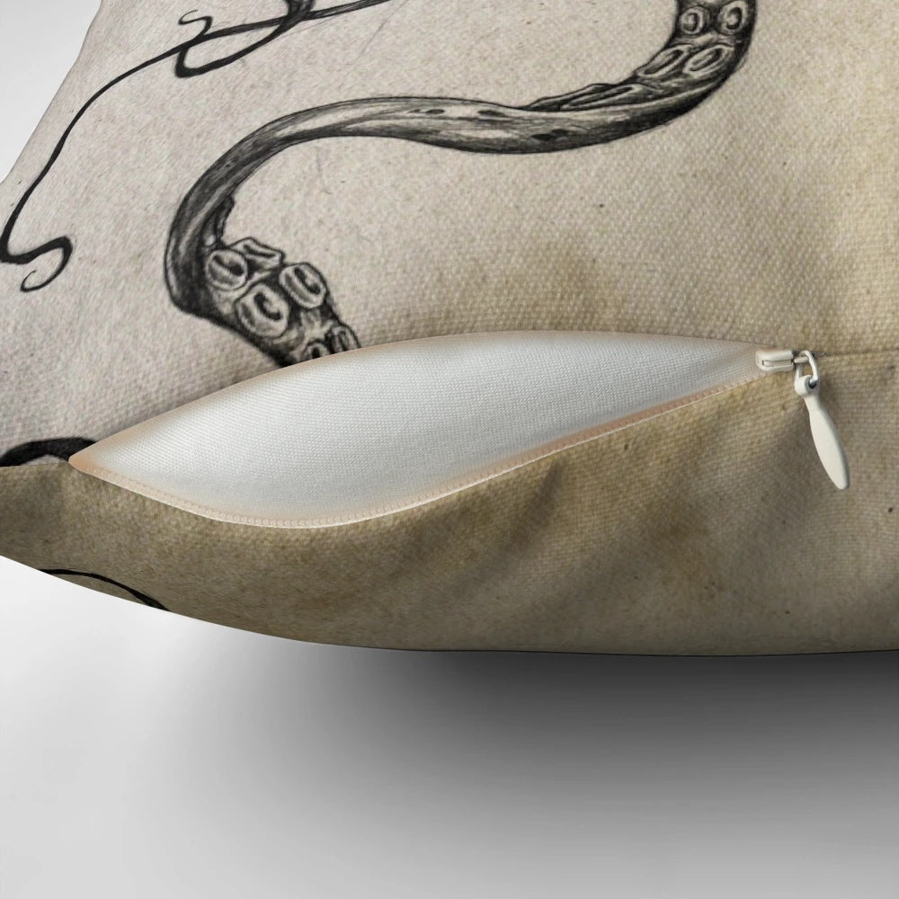 Skulltapus Cthulhu-inspired octopus skull tattoo design decorative pillow