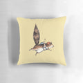 Skydiving squirrel illustration on a decorative throw pillow