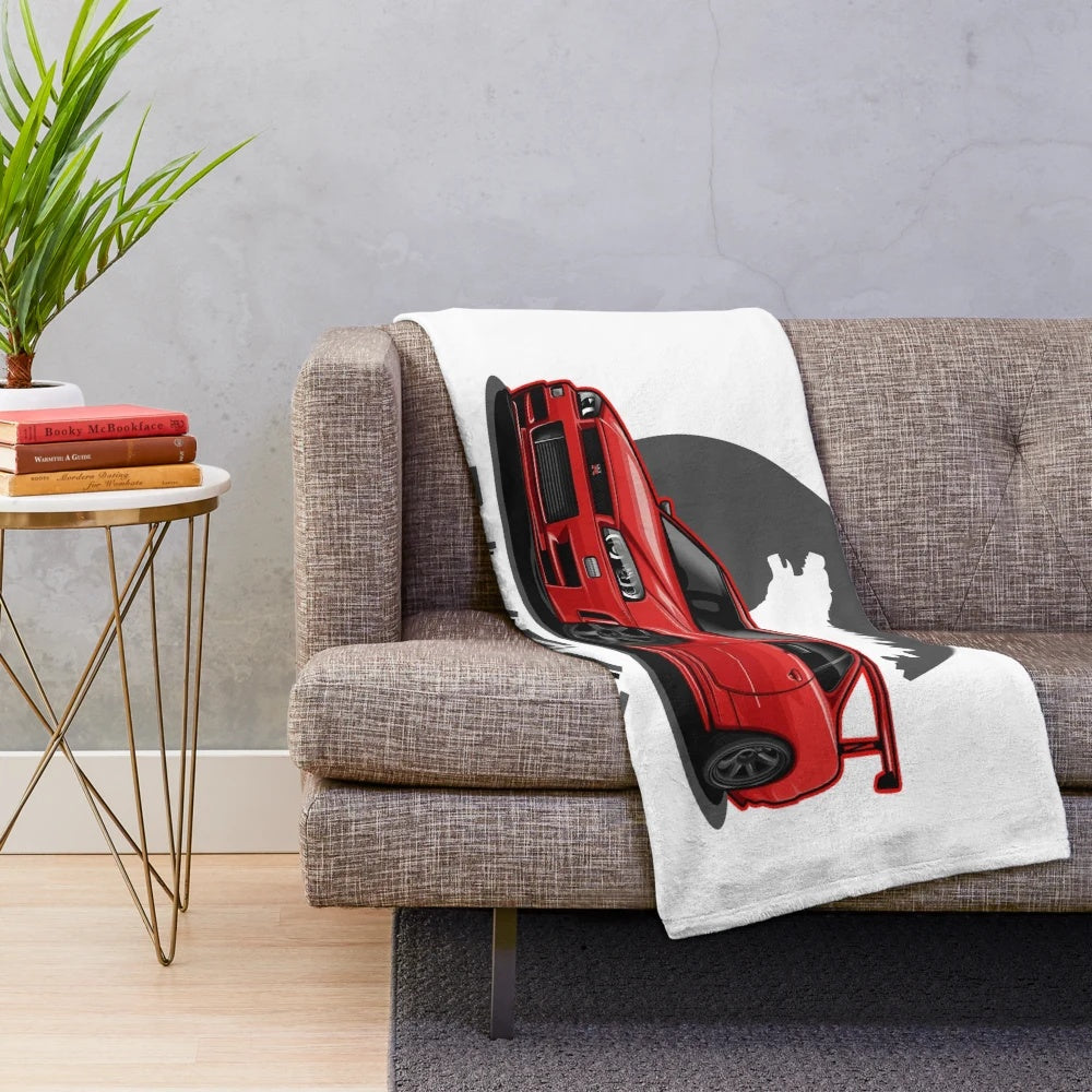 Skyline GTR R-34 inspired plush blanket with a red, sporty design