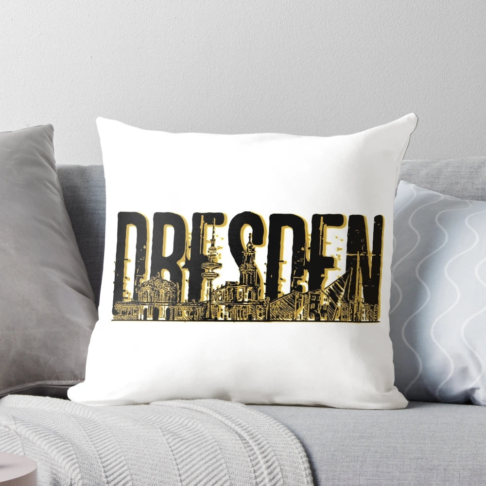 Skyline of Dresden, Germany city view printed on a comfortable throw pillow