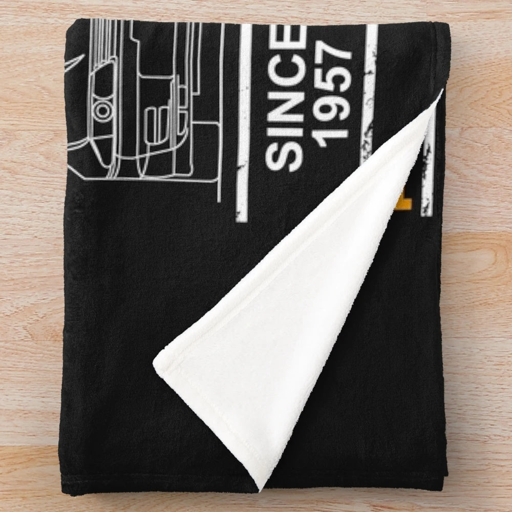 Skyline R32 inspired plush blanket with blueprint design