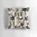 Abstract architectural pattern pillow featuring a cityscape and skyscrapers, inspired by Bauhaus and Picasso.