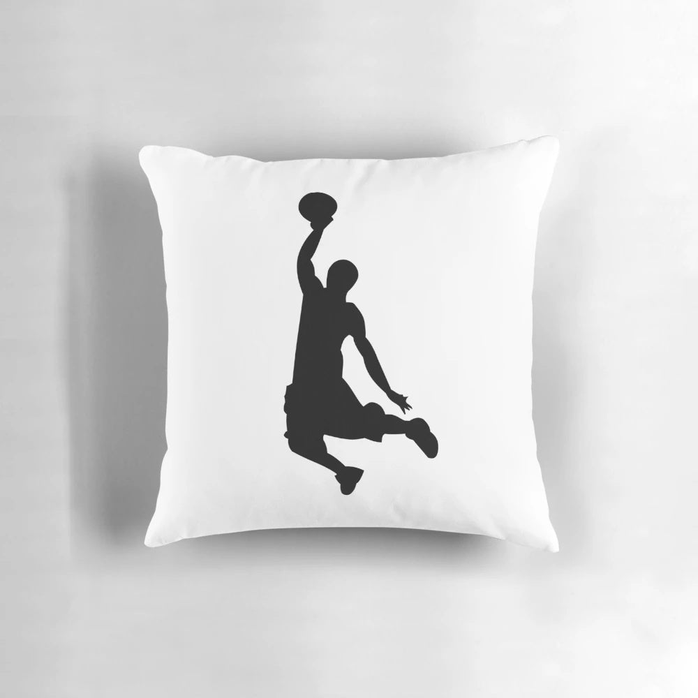 A black and white basketball player design pillow for sports enthusiasts