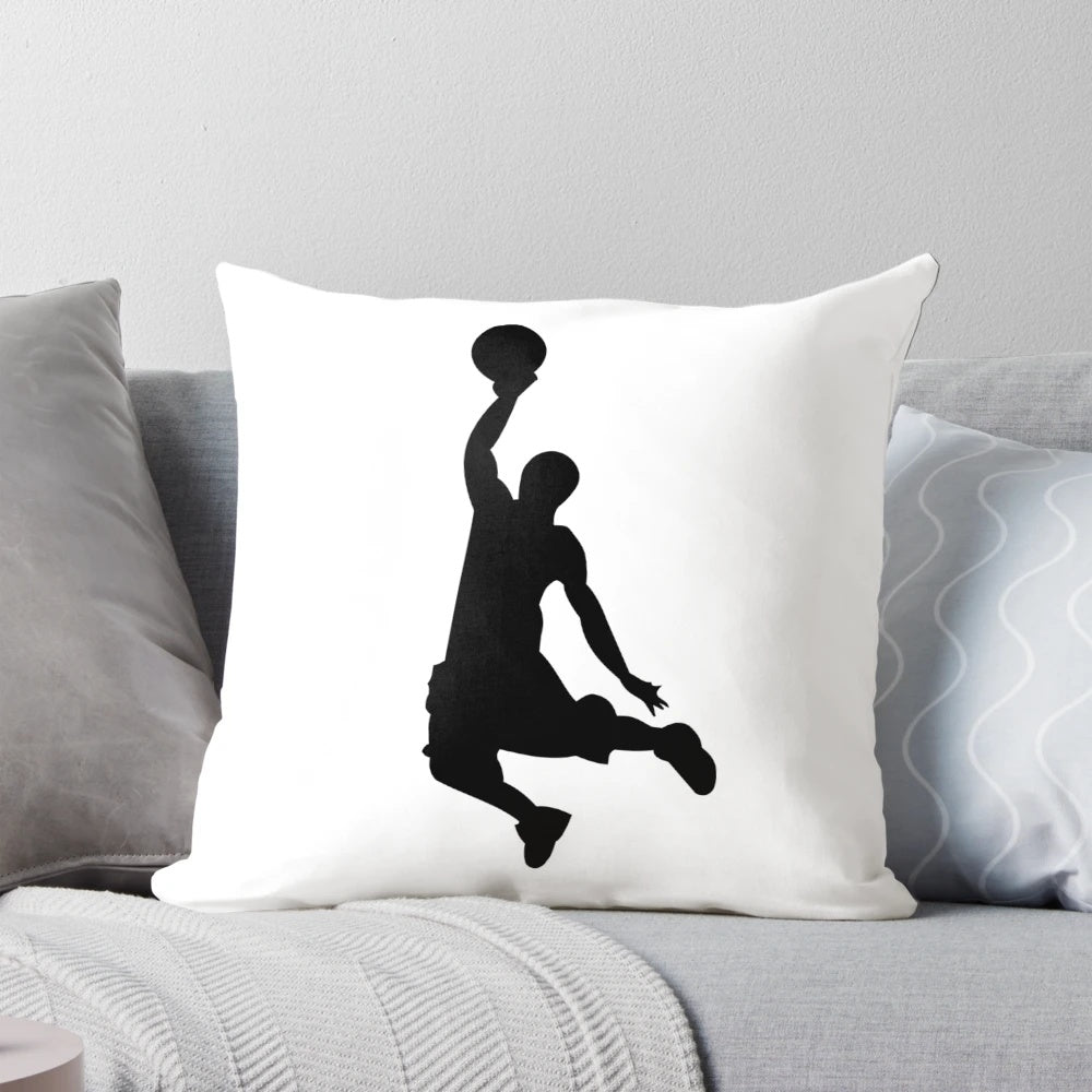 A black and white basketball player design pillow for sports enthusiasts