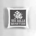A plush pillow featuring the "She Kills Monsters" design, perfect for fantasy and gaming fans.